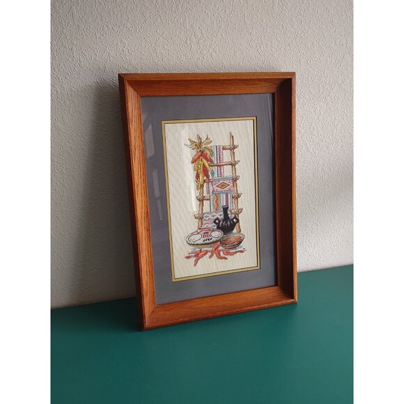 Vintage 1995 Completed Cross Stitch Native American Southwest Frame Wall Hanging - Picture 4 of 16